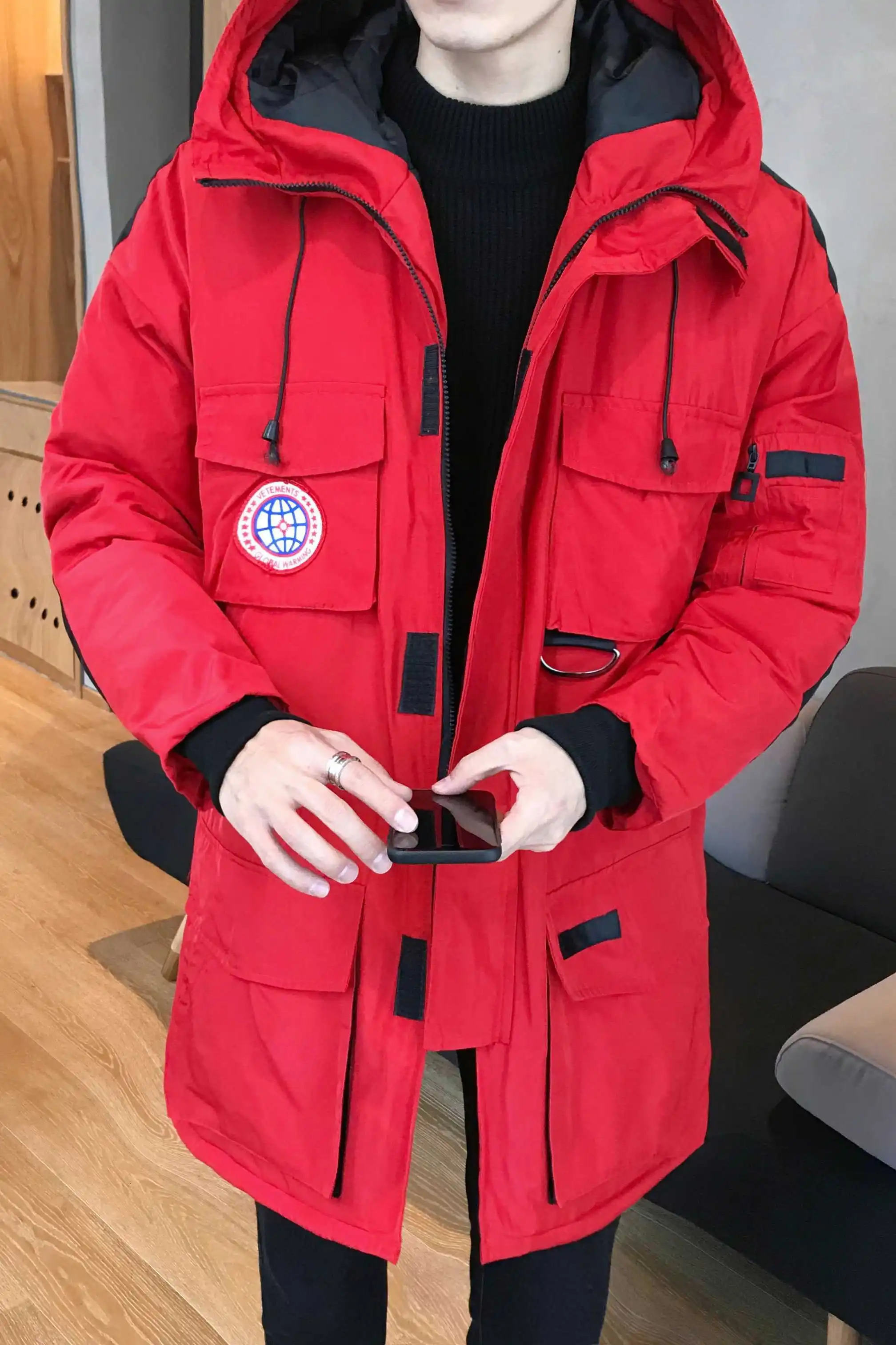 2019 толстые теплые мужские зимние куртки средней длины свободные Harajuku парки