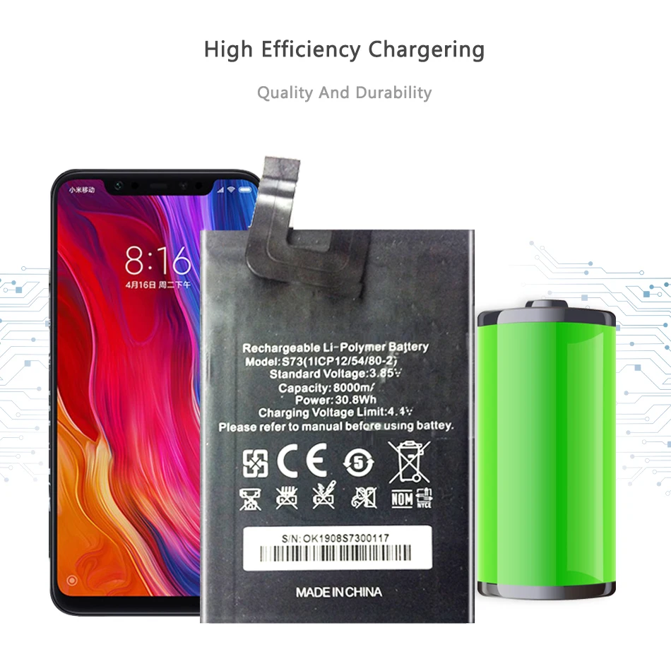 

High Quality WP5 8000mAh Battery For OUKITEL Wp5 S73 3.85V HT2749B-S73 REV1.3 Replacement Battery + Track Code