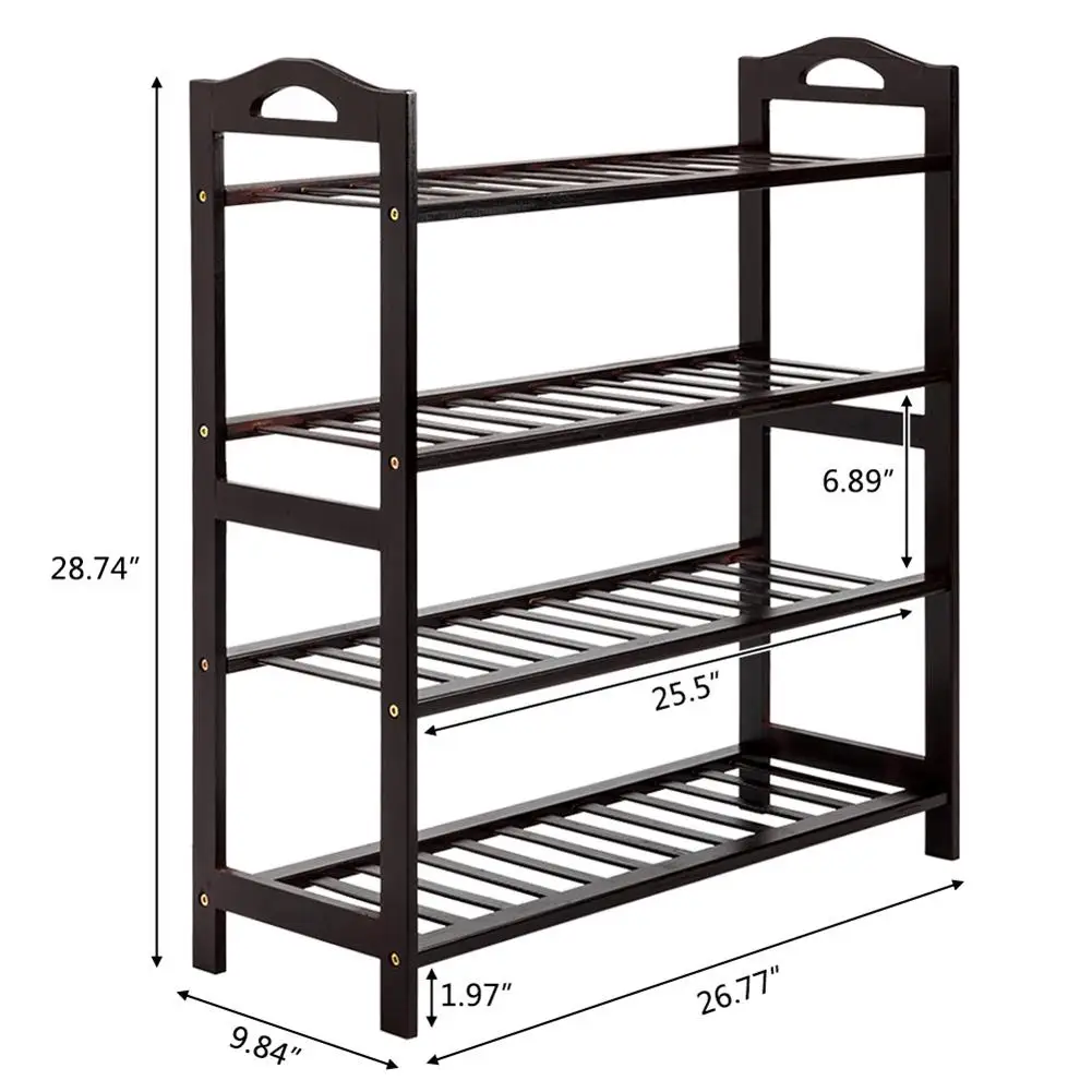 

Bamboo Shoe Rack Concise 12-Batten 4 Tier Utility Shoe Rack Storage Coffee