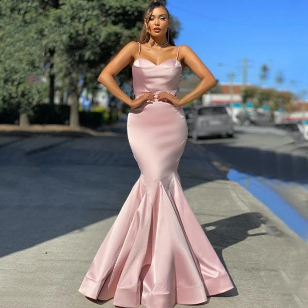 

Очаровательное атласное вечернее платье-Русалка до пола 2021 милое платье на бретелях с открытой спиной для особых случаев