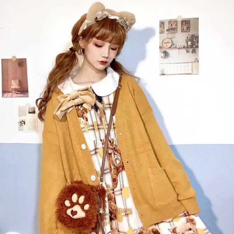 

spring korean woman sweaters cardigan solid color v-neck long sleeve knitted sweater women autumn clothes knitwear cosplay tops