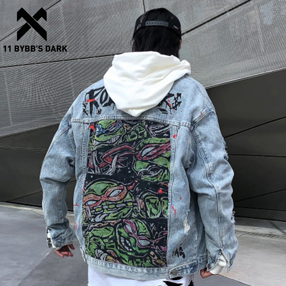 11 BYBB'S темные винтажные с принтом чудовища мужские джинсовые куртки 2019 Harajuku хип