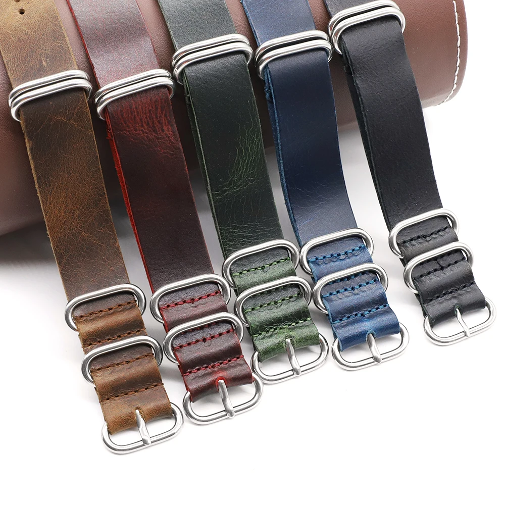 Onthelevel Leather Nato Zulu Strap 20mm 22mm Watch Strap Coffee Black Red Green Watchband Belt Stainless Steel Rings Buckle #E