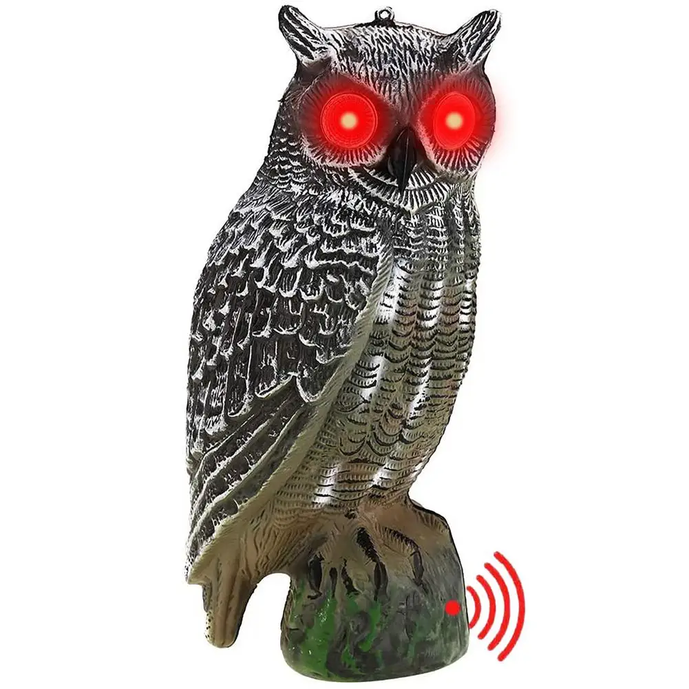 

Scarecrow Owl Decoy Statue Make Sound Realistic Fake Owl Hand-painted Garden Protector For OutdoorPestDeterrent BirdRepellent