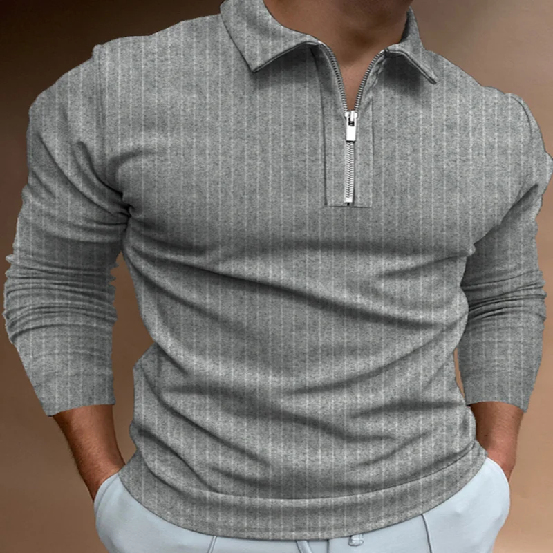 

Casual Fashion Men Long Sleeve Polo Shirt Zipper Design Turn Down Collar Pure Color Polos Male Clothing Streetwear Tops US Size
