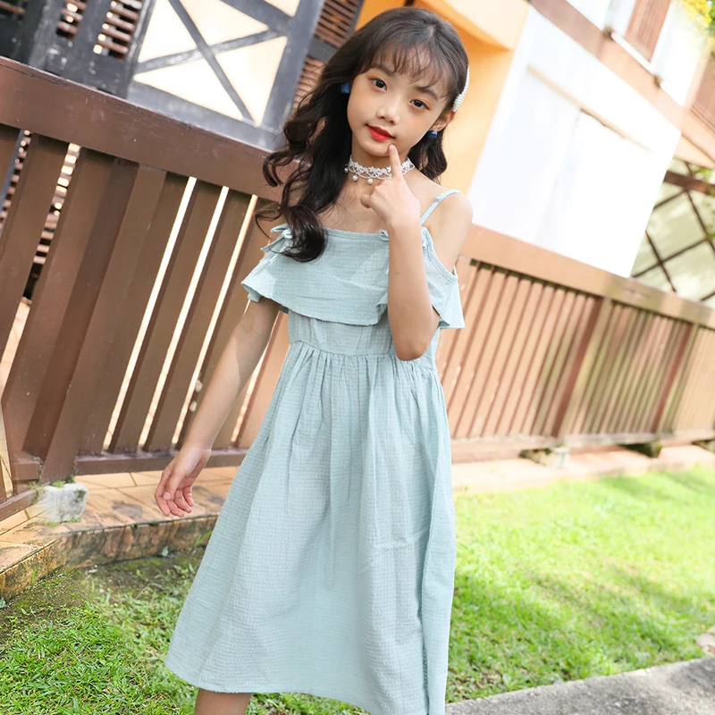 Pink Green Off Shoulder Dress Baby Girls Summer 2020 Party Dresses Clothing Kids Ruffles Cute Children Clothes 6 8 10 Y | Детская одежда