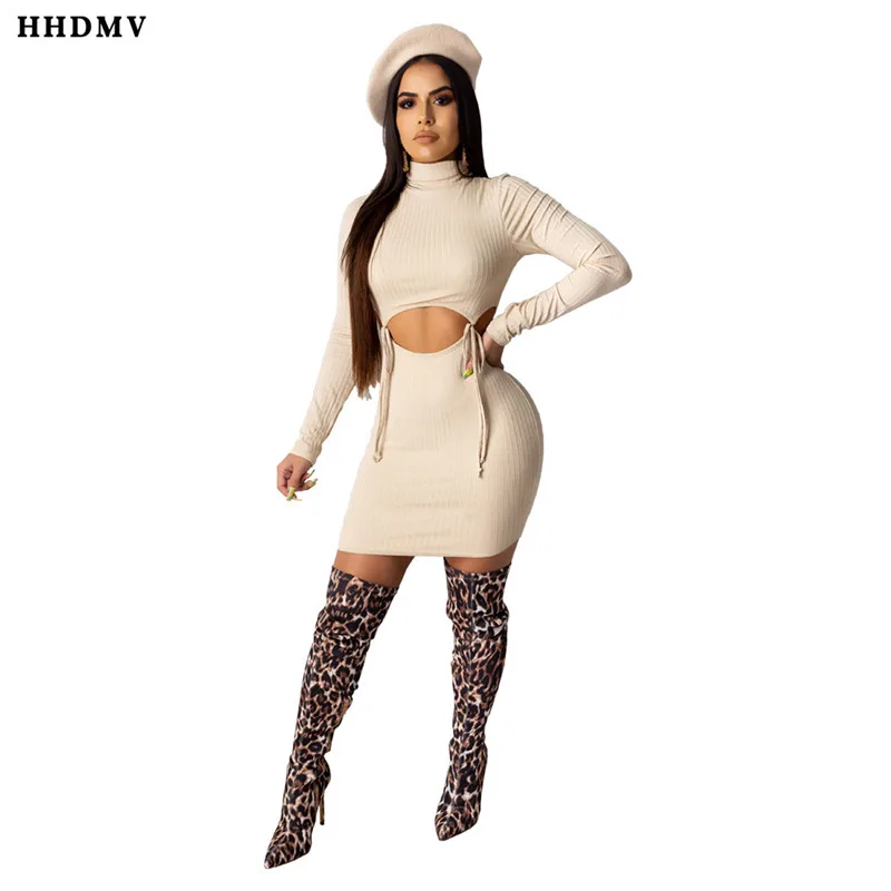 HHDMV ASL6208 fashion elegant high street girl style short dresses long sleeve collar hollow out mini | Женская одежда