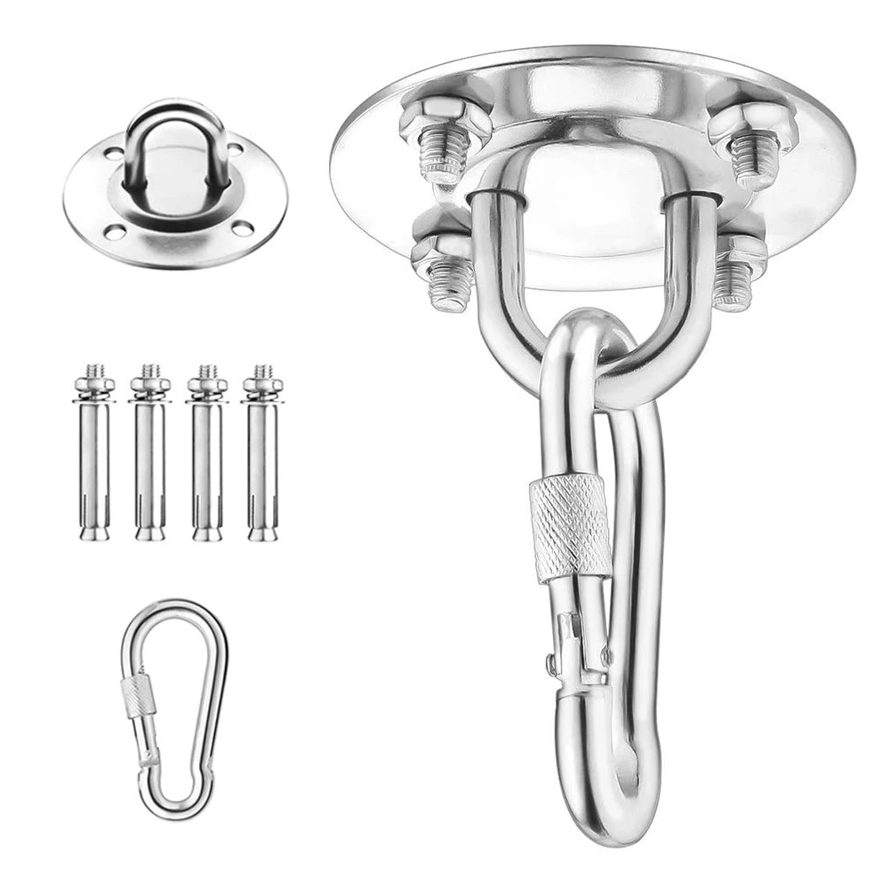 

Hammock Hooks Hanging Kit Swing Hangers Heavy Duty Stainless Steel Eye Plate with Snap Hook Carabiner Screws for Swing Silver