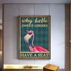 У Why Hello Sweet Cheeks есть постер на сиденье, художественный принт с розовым фламинго, Забавный принт с фламинго, настенное искусство для ванной, лучший подарок,