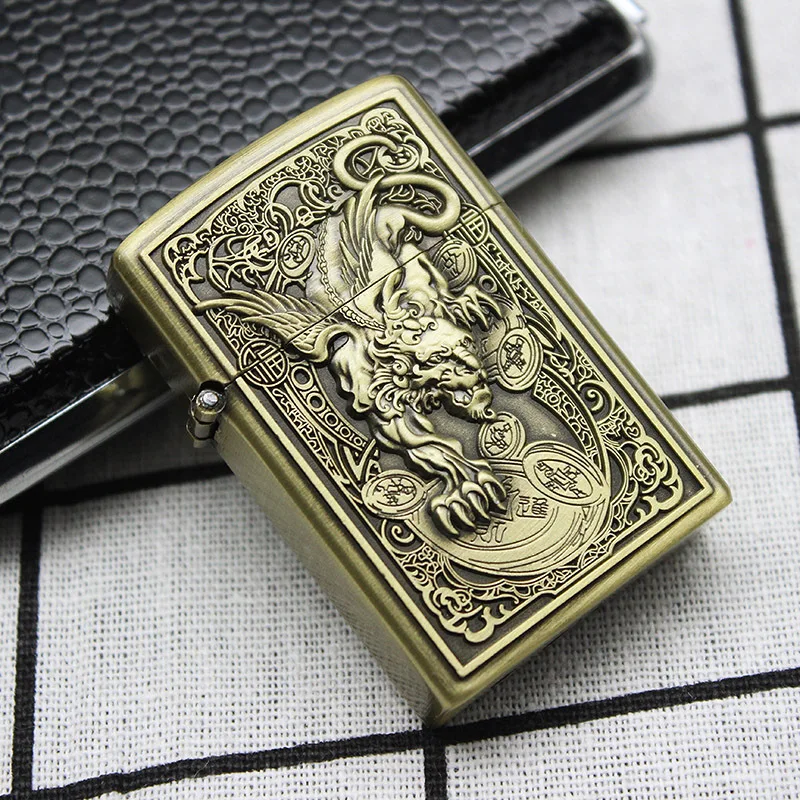 A121 qing tong Butane Gas Lighter Retro Windproof Lighter Straight Inflatable Adjustable Flame Lighter Cigarette Smoking Accessories for Man - Цвет: A121 qing tong