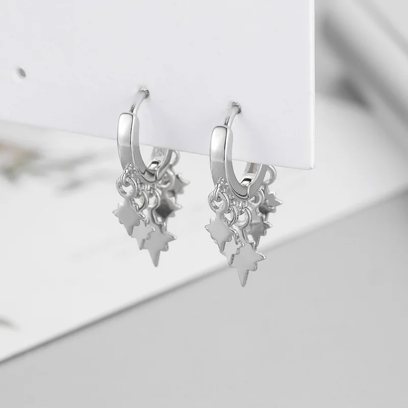 

Fashion Korean Jewelley 925 Sterling Silver Tassel Star Bead Statement Stud Earrings For Women Pendientes eh110