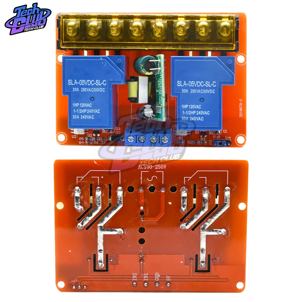AC 100 -250V 30A высокое Мощность 2 изолированный канал релейная плата DC