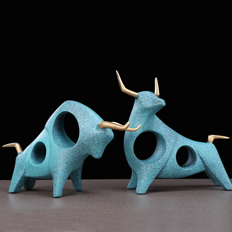 1 пара 3D статуя быка домашний декор фигурка животного абстрактная скульптура