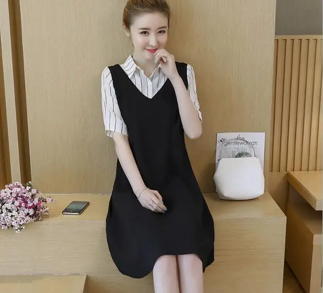 Осеннее платье с коротким рукавом для беременных женщин Одежда V-образным