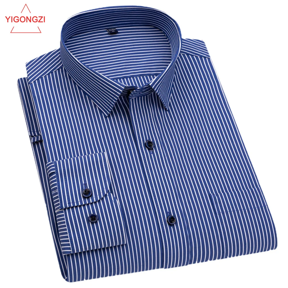 

High Quality Mens Business Casual Long Sleeved Shirt Classic Striped Checked Male Office Social Dress Shirts Spring Autumn New