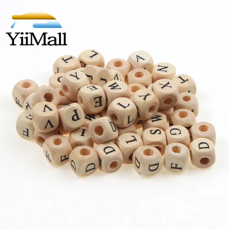 

50pcs 10mm Natural Wood Beads "A-Z" Alphabet Letter Beads Random Square Spacer Beads For Jewelry Making DIY Handmade Bracelet