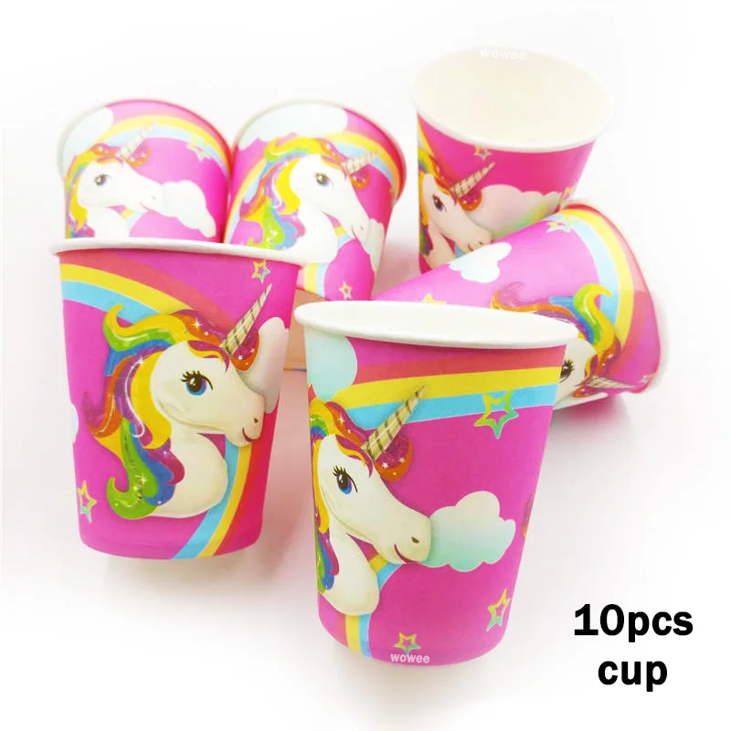 10Paper Cup Принадлежности для тематической вечеринки в виде единорога скатерть салфетки тарелки попкорн принадлежности чашки ножи и вилки ложки День рождения украшения - Цвет: 10Paper Cup