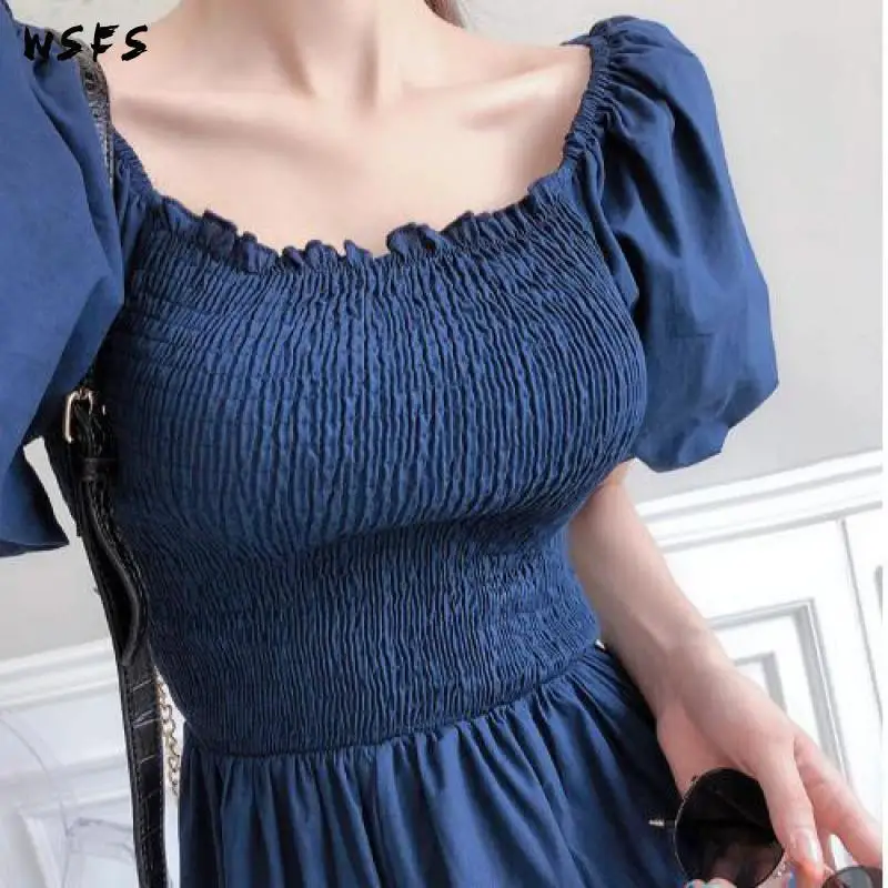 

Summer Jumpsuit Blue Long Pants Lady Casual Beach Trousers Vintage Sexy Party Korean Womens Ruffles Jumpsuits Clothes Bodysuit