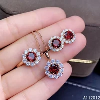 kjjeaxcmy fine jewelry natural garnet 925 sterling silver noble new girl pendant ring earrings set support test hot selling