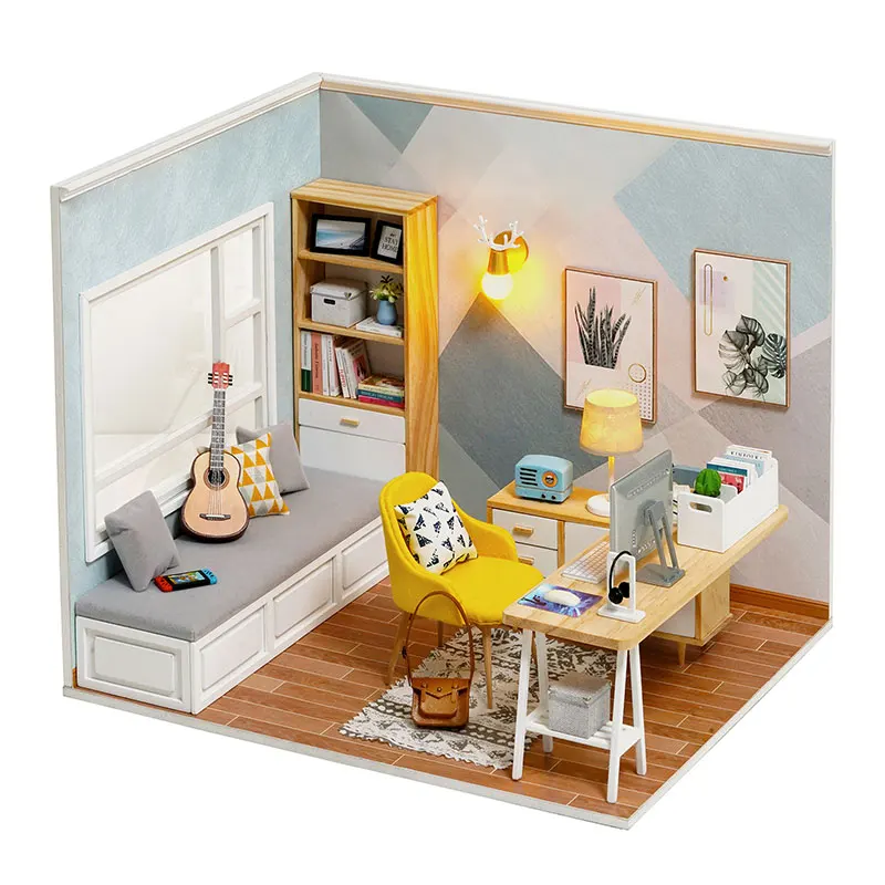 

Миниатюрный Кукольный дом, комплект из миниатюрного деревянного домика «сделай сам», пылезащитный чехол, аксессуары для кукольного домика,...
