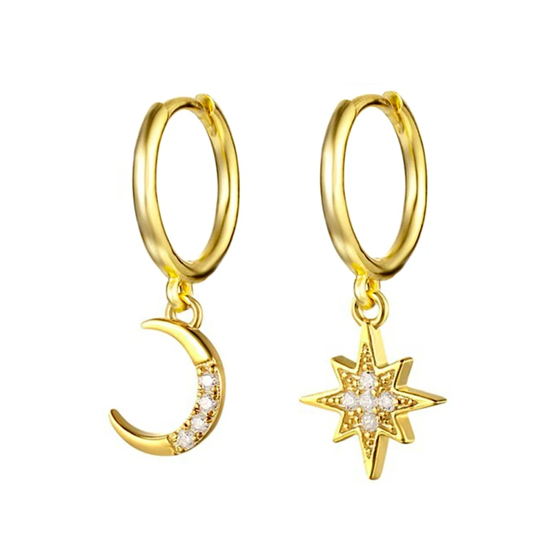 

KOJ 925 Silver Moon Star Crescent Moon Earrings Minimalist Stackable Huggies Earrings Starburst Hoop Earrings for Women Girls
