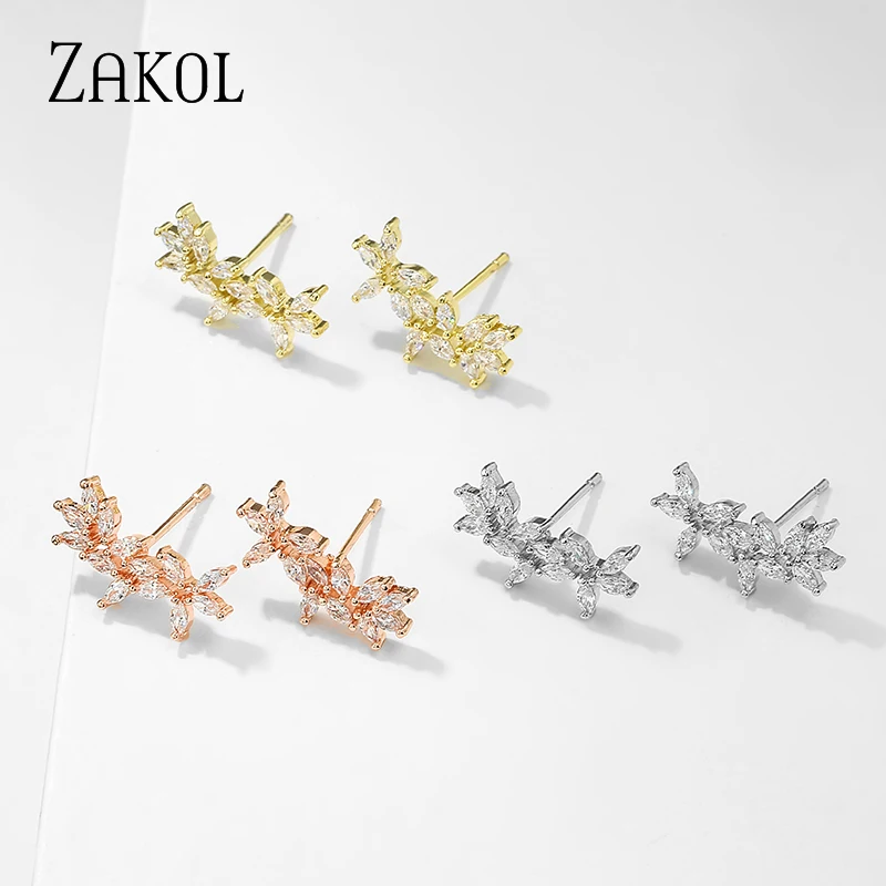 Женские серьги-гвоздики с фианитами ZAKOL свадебные ювелирные украшения для