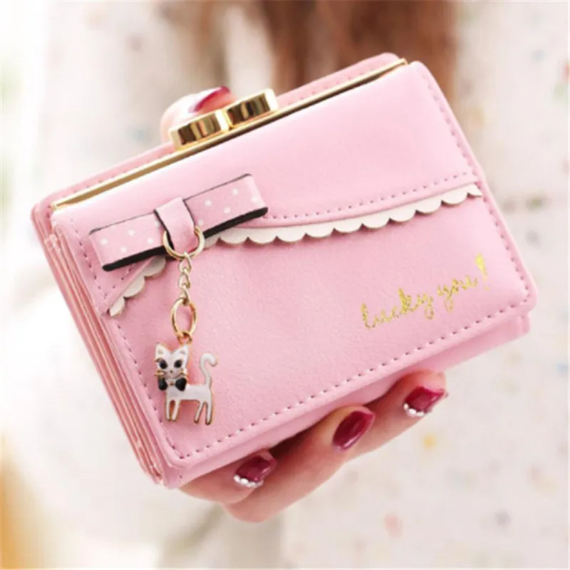 Женский кошелек из искусственной кожи на застежке модный бумажник с милым котом