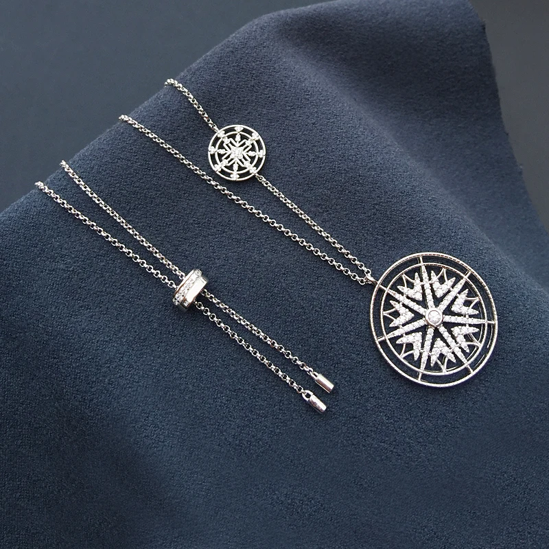 

s925 sterling silver healing system snowflake round necklace female fashion disc classic mid-length sweater chain Monaco jewelry