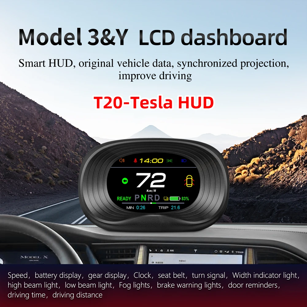 

HUD T20 Head up display Speed Projector Speedometer Turning light Gear Guide Battery display for tesla model 3 car access