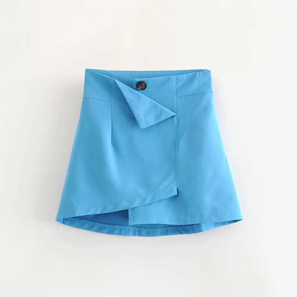 

Women Blue Skirt Office Formal Elegant A-line Mini Length High Waist Femme Summer