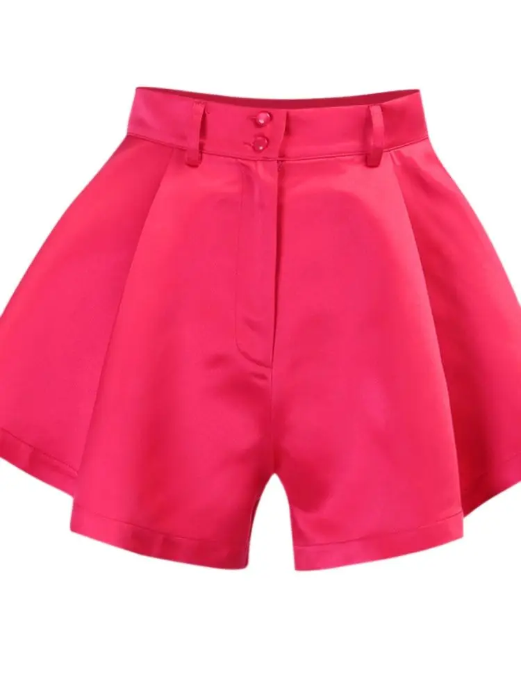 

The New Solid Color Ms Wide Legs Buttons Horn Type Thin Shorts