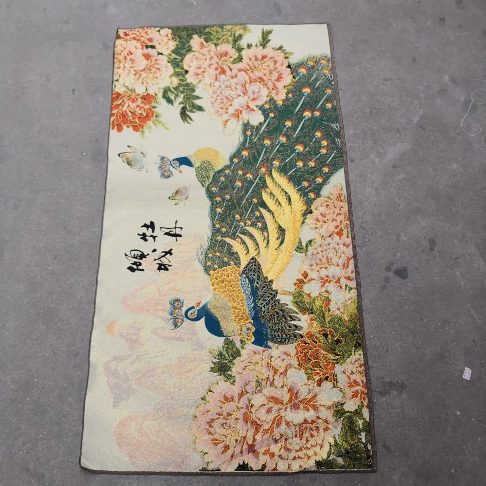 

China Old Silk Like Hanging Painting Embroidery Flower Bird Painting Long 120cm
