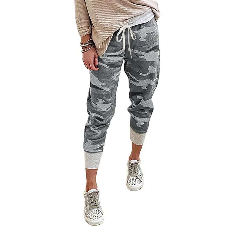 

Fashion camo casual pants 2020 new loose lanyard elastic belt nine small leggings women 77040