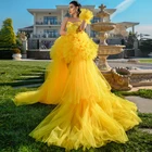 Желтого золота с надписью Dream Girl платье Высокая Низкая пышные выпускное платье из фатина Платья для вечеринок 2021 шикарные фотографии Для женщин Вечернее торжественное платье