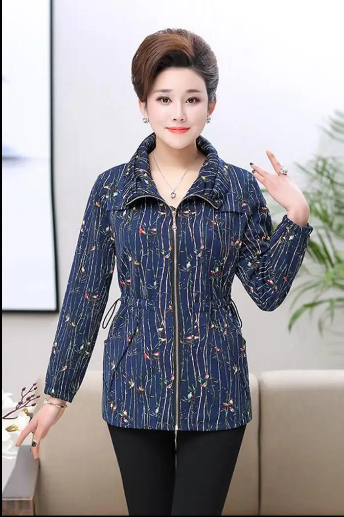 

2021 New Xl-4xl Spring And Autumn Middle-aged Women Fashion Casual Slim Coat Mother Printing Pattern Jacket Clothing
