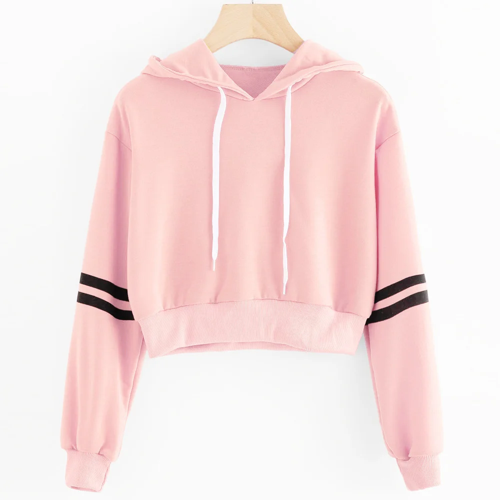

Striped Short Sweater Women's Long-sleeved Hooded Pullover Tops 2021 Spring And Autumn New En*