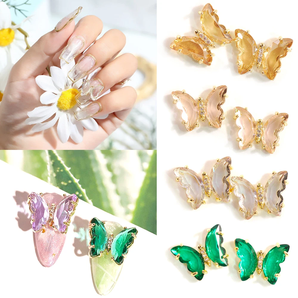 

Top Charm 2Pieces Romantic Butterfly Nail Art Zircon Alloy 3D Nail Decorations Pendant Accessories Gift for lover Children