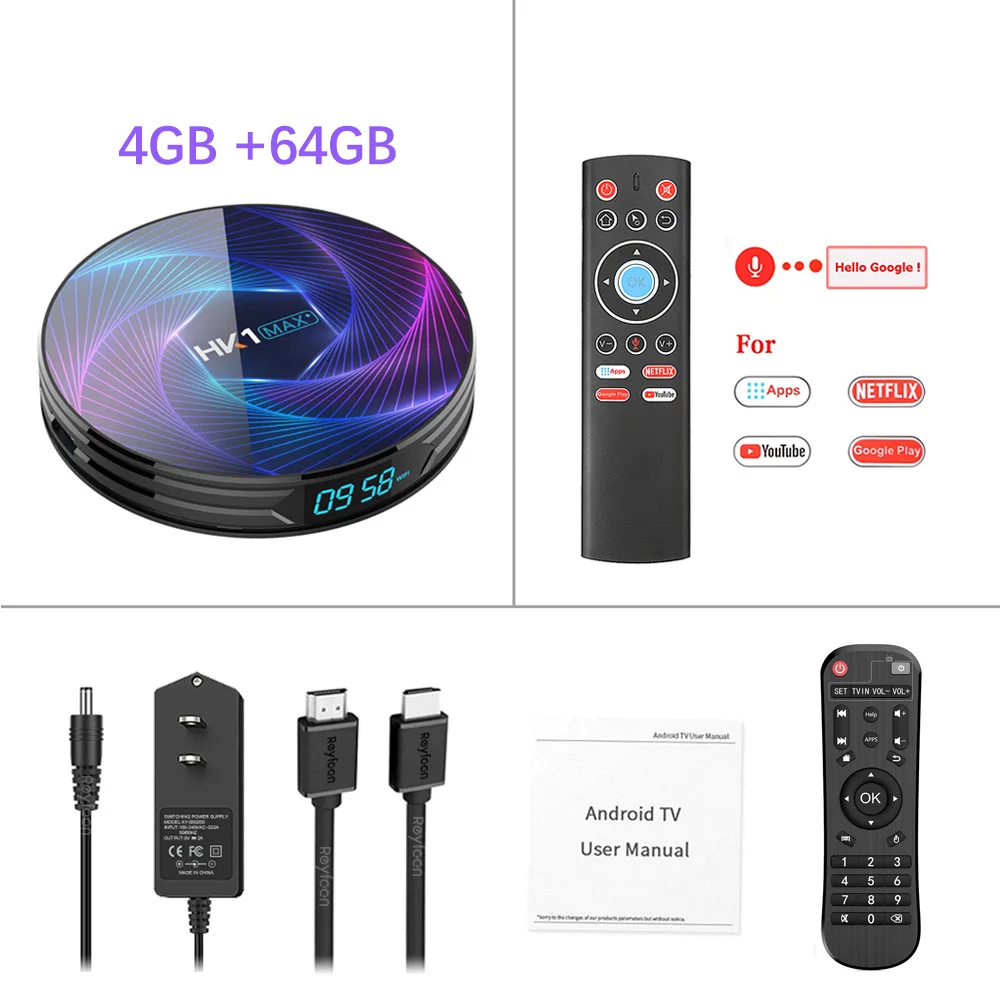 4G 64G T1 Wireless HK1 MAX Plus ТВ приставка Android 9,0 Восьмиядерный Rockchip RK3368PRO USB3.0 1080P H.265 4K 60fps Google плеер Netflix Youtube медиа pla - Цвет: 4G 64G T1 Wireless