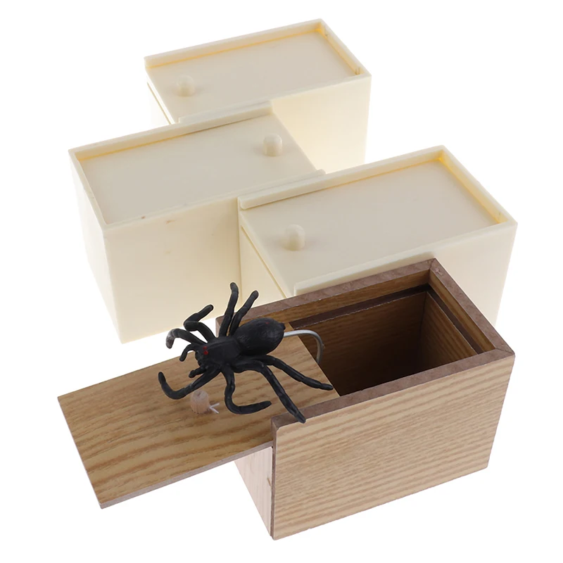 

April Fool's Day gift Wooden Prank Trick Practical Joke Home Office Scare Toy Box Gag Spider Mouse Kids Funny Play Joke Gift Toy