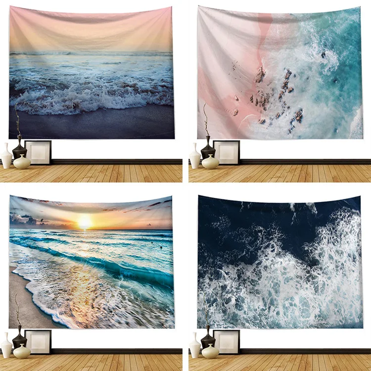 

Ocean Sea Wave Beach Seascape Series Tapestry Northern Europe Bedroom Decorate Tapestry Mandala Wall Carpet Bohemia Beach Mat