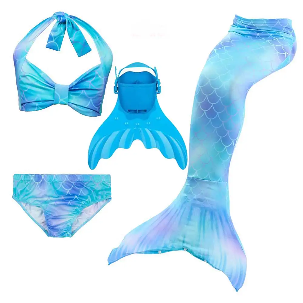 4pcs Set 6 Новое поступление, купальный костюм с хвостом русалки для девочек, детское купальное платье с хвостом русалки и купальный костюм для костюмированной вечеринки - Цвет: 4pcs Set 6