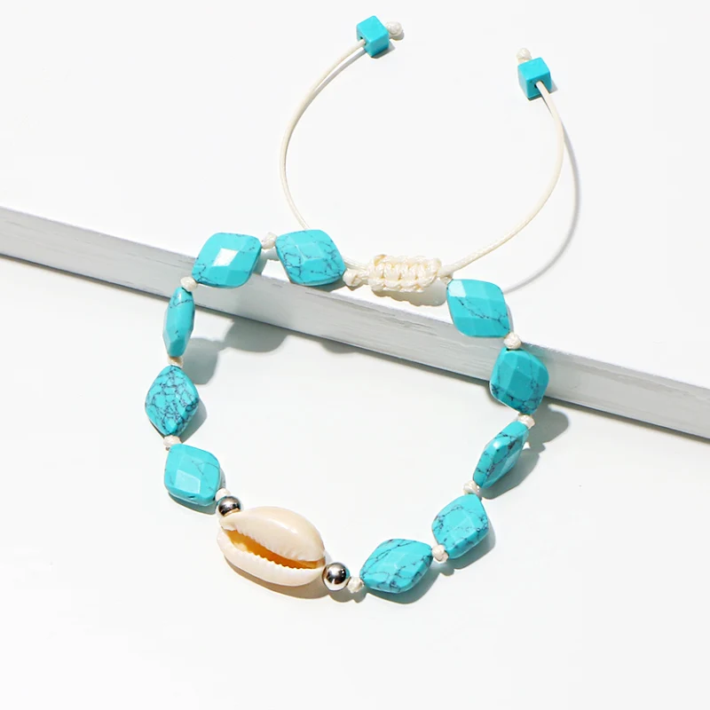 Коми богемные браслеты с бирюзой зеленый камень оболочка шнур веревка для женщин