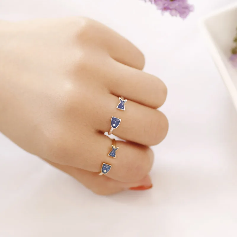 Женское кольцо SANSUMMER регулируемое с синим капельным глазури и рыбкой 2019|Кольца| |