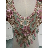 1pc pink green 3d embroidered fabric color flower lace sewing applique lace collar neckline ancient collar applique accessories