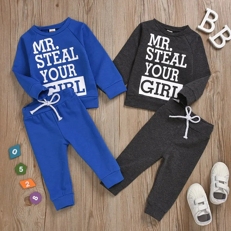 

Baby Boy Girl Clothes Set Spring Autumn Cute Letter Print Long Sleeve T-shirt Round Collar Casual Tops + Pants