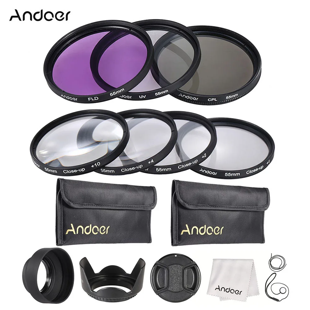 Andoer 55mm UV + CPL FLD макрофильтры (+ 1 2 4 10) набор фильтров для объектива w/чехол