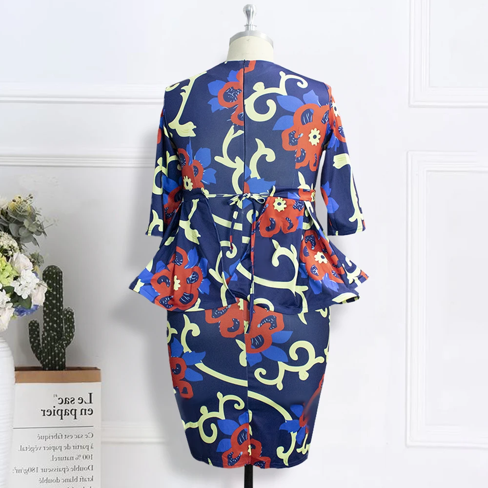 Женское платье с принтом круглым вырезом цветочным со съемным поясом винтажная