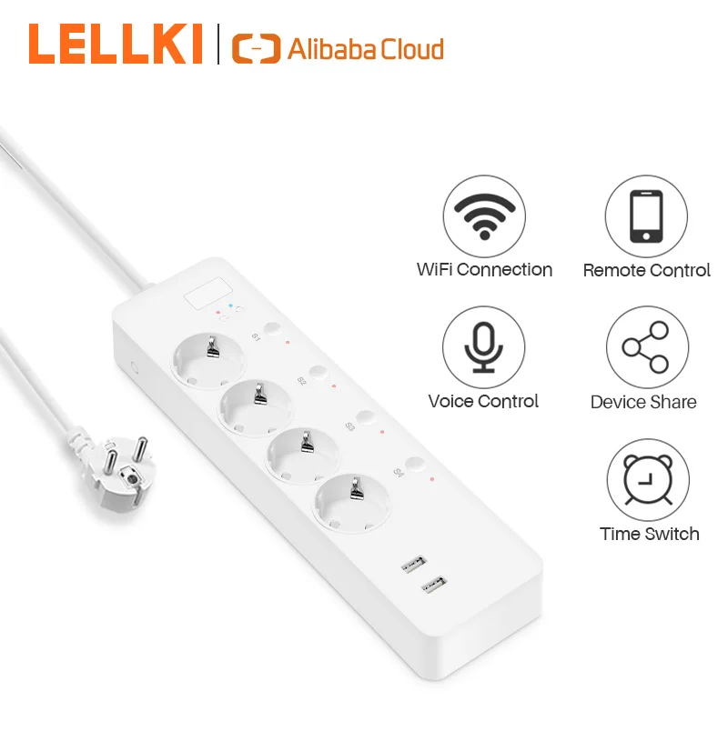 ЕС WiFi умная лента питания с 2USB 4 Мульти вилкой дистанционное управление