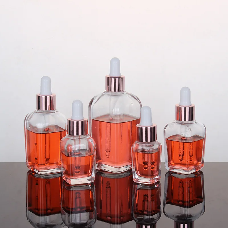 

10ml-100ml Tubes Transparent Dropper Glass Aromatherapy Liquid for Essential Massage Oil Pipette Refillable Bottles Rose Gold