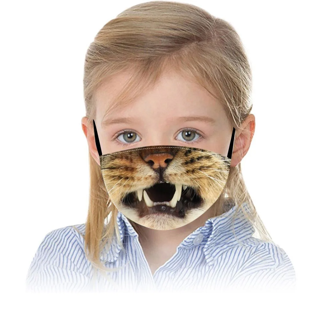 

5PC Fashion Cute Animal Face Masks Kids Cat Printed Mask With Filters Reusable Washable Mouth Masks Adjustable Earloops